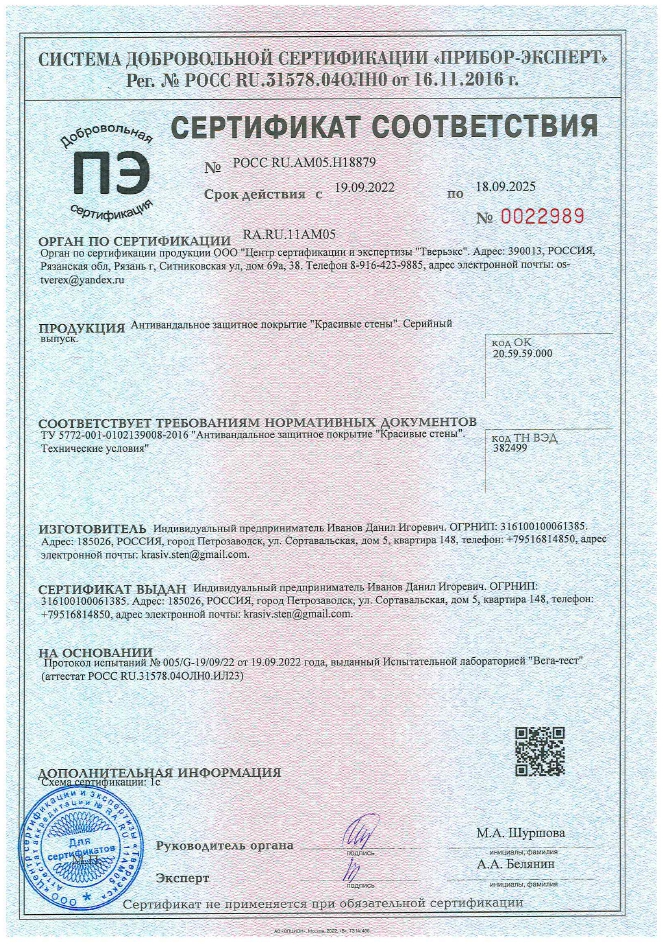 Сертификат качества антивандального покрытия